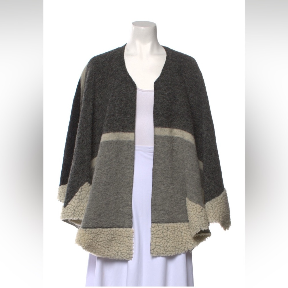 Maje Wool and Sherpa color block wrap coat , very good condition